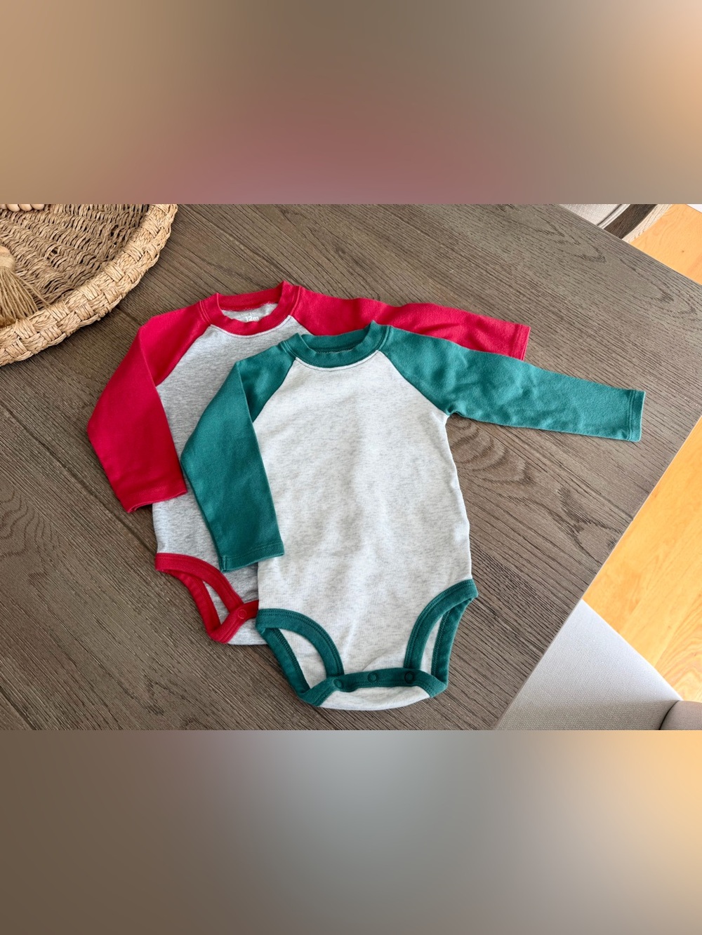 NWOT! Carter’s Long Sleeved Raglan Onesies - Set of 2 - Red/Gray and Green/Gray!